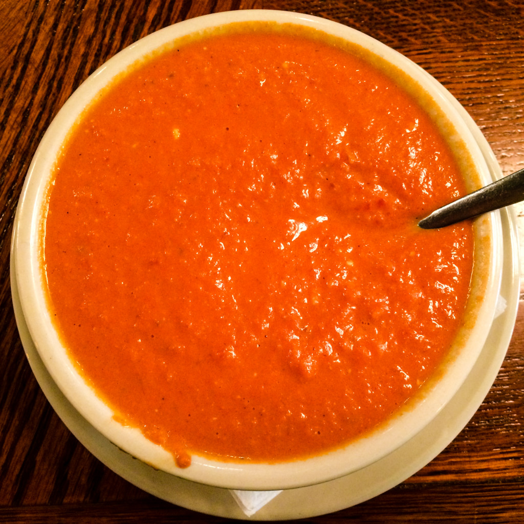 Roasted Red Pepper Gorgonzola Bisque at Saugatuck Brewing Co. in Saugatuck, Michigan.