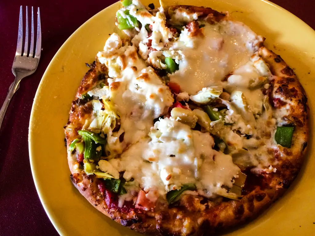 Veggie pizza at Scooters Cafe & Pizzeria in Saugatuck, Michigan