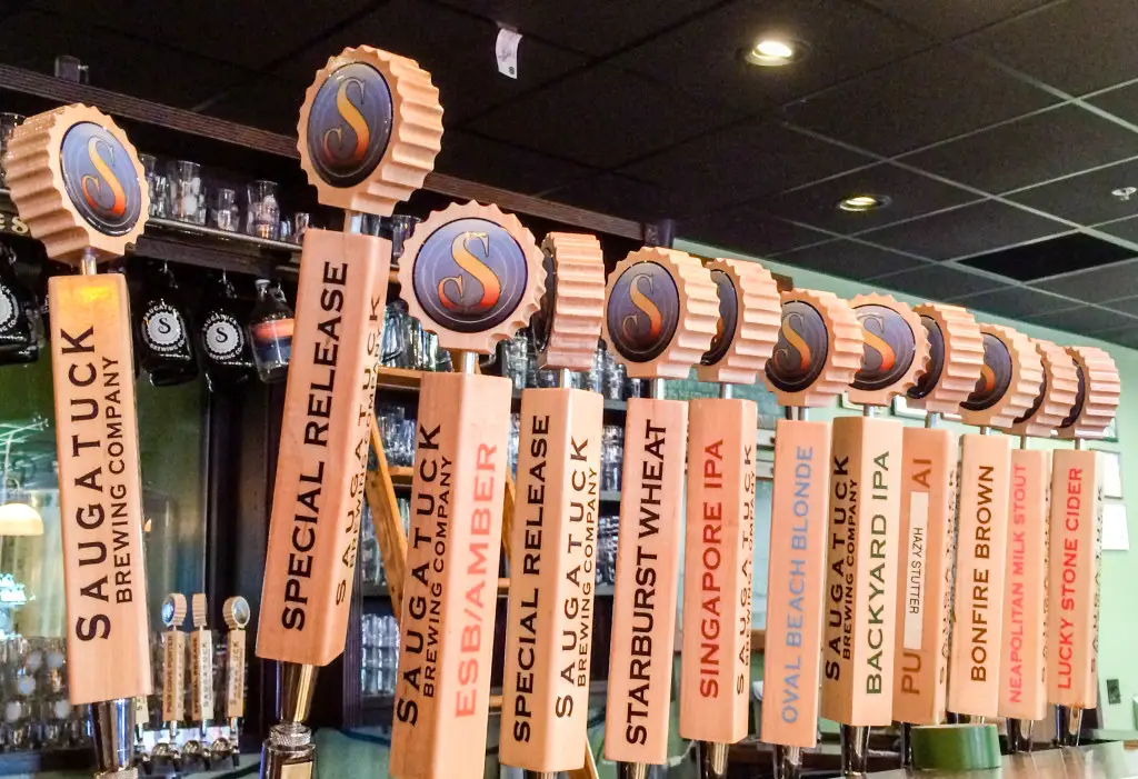 Beer tap handles at Saugatuck Brewing Company in Saugatuck, Michigan.