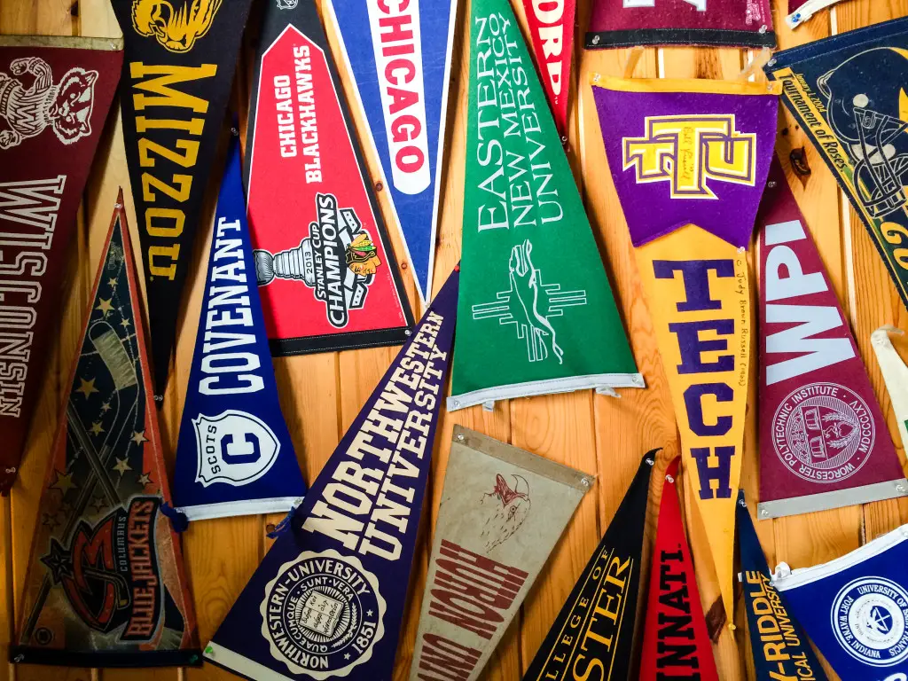 Pennants adorn the ceiling of Art's Tavern in Glen Arbor, Mich. (Erin Klema/The Epicurean Traveler)