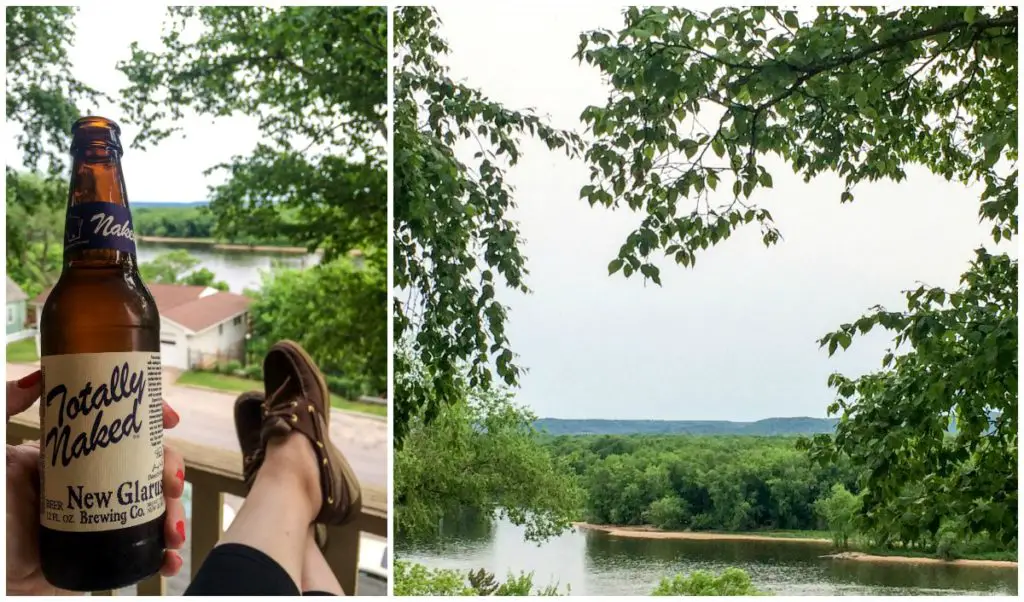 I really enjoyed the Mississippi River view from the Tritsch House's upstairs porch, especially with a New Glarus beer in my hand. (Erin Klema/The Epicurean Traveler)