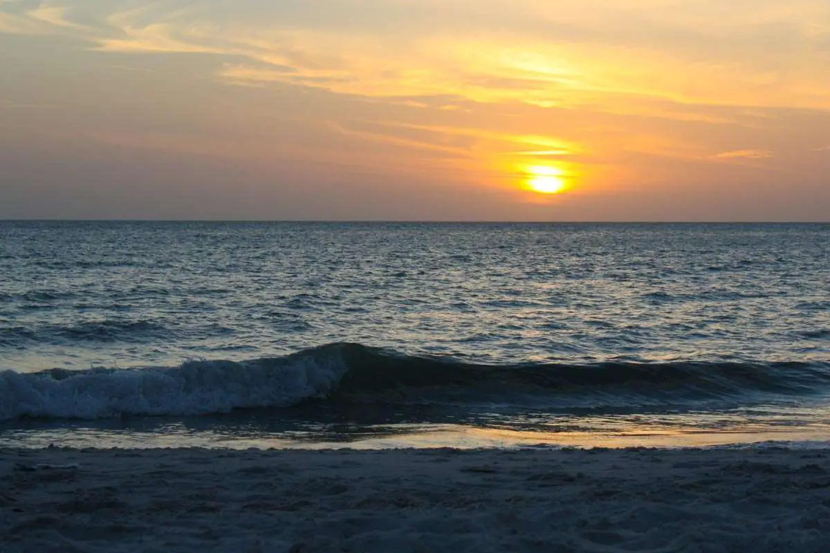 Sunset view over the Gulf of Mexico from the Naples Municipal Beach in Naples, Florida
