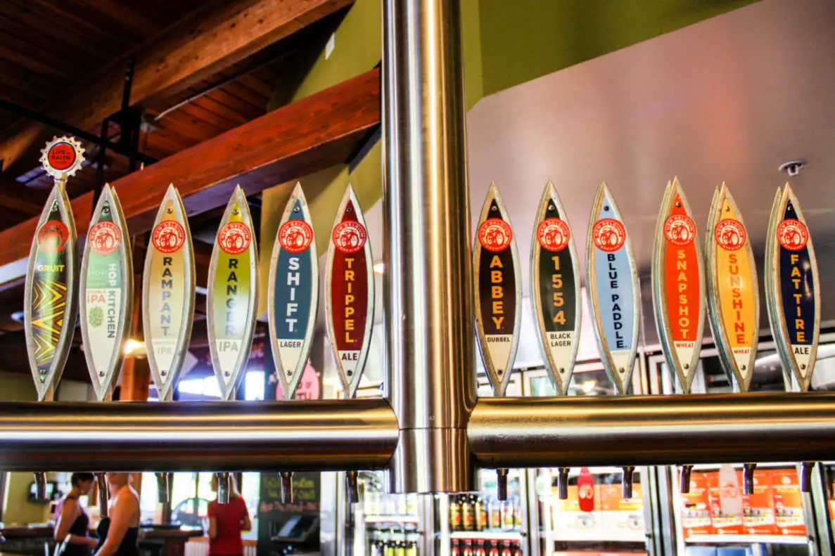 Beer taps at New Belgium Brewing Company in Fort Collins, Colorado