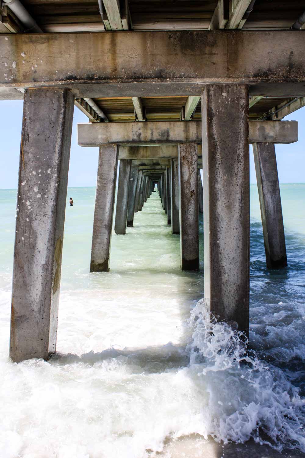 The view from underneath the Naples Fishing Pier in Naples, Florida