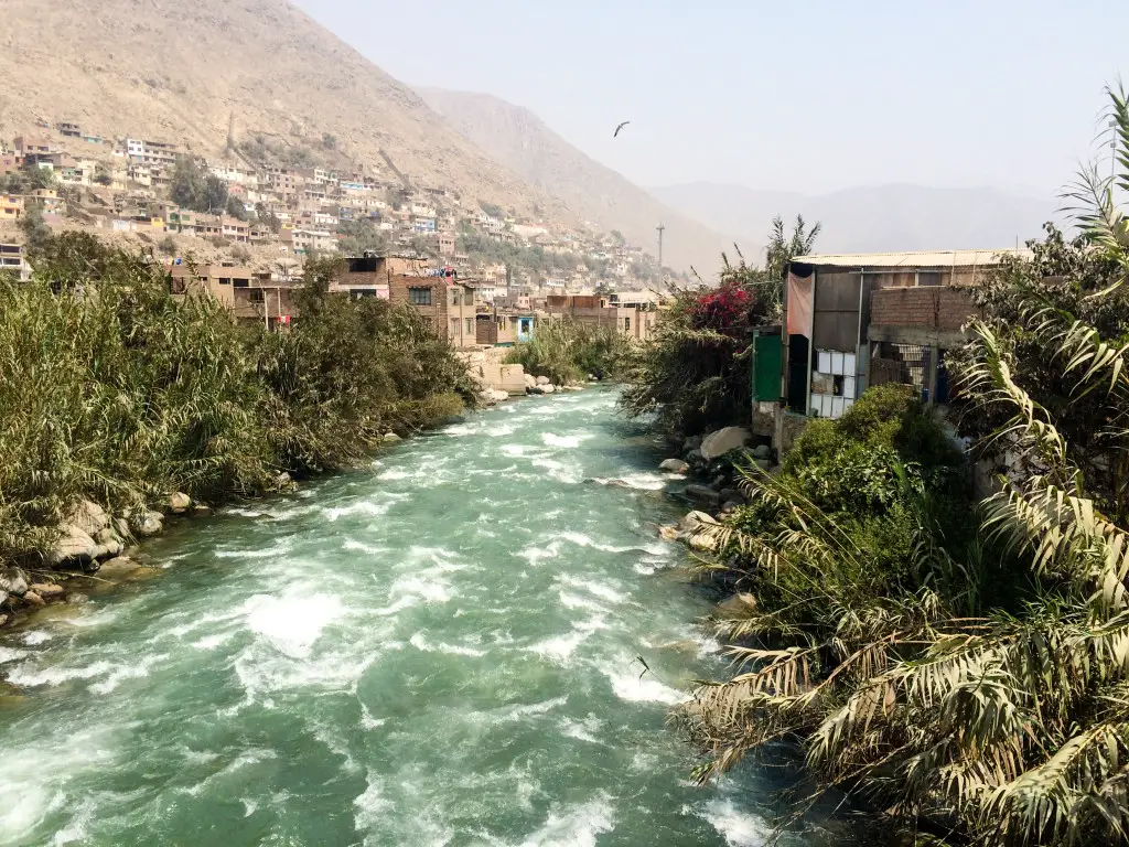 The Rímac River flows through Chosica, Peru.