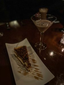 Baklava cheesecake and an espresso martini at Divani, a romantic restaurant in downtown Grand Rapids, Michigan, USA