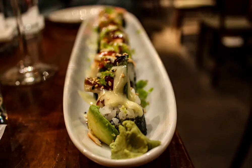 Blue mango sushi roll at Maru Sushi & Grill in Grand Rapids, Michigan, USA