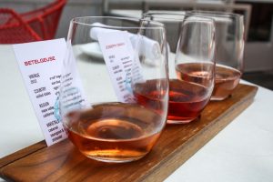 Flight of three rosé wines at Reserve Wine & Food in Grand Rapids, Michigan, USA
