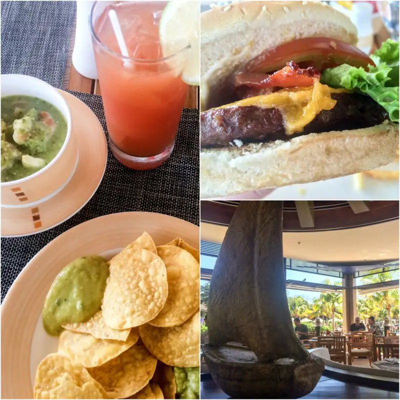 Burger and ceviche at Seaside Grill at Dreams Las Mareas Costa Rica