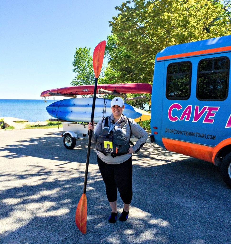 Kayaker sporting gear before Door County Kayak Tours' cave tour