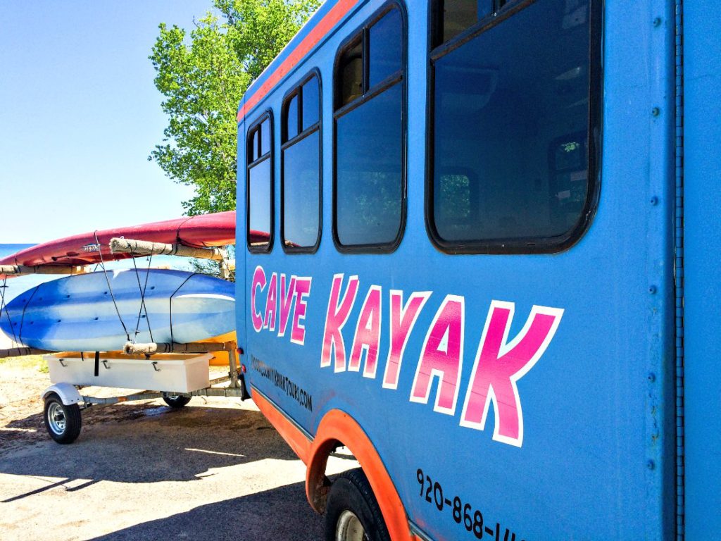 Door County Kayak Tours bus and kayaks