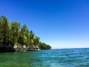 Bluffs along the Lake Michigan shoreline in Door County, Wisconsin