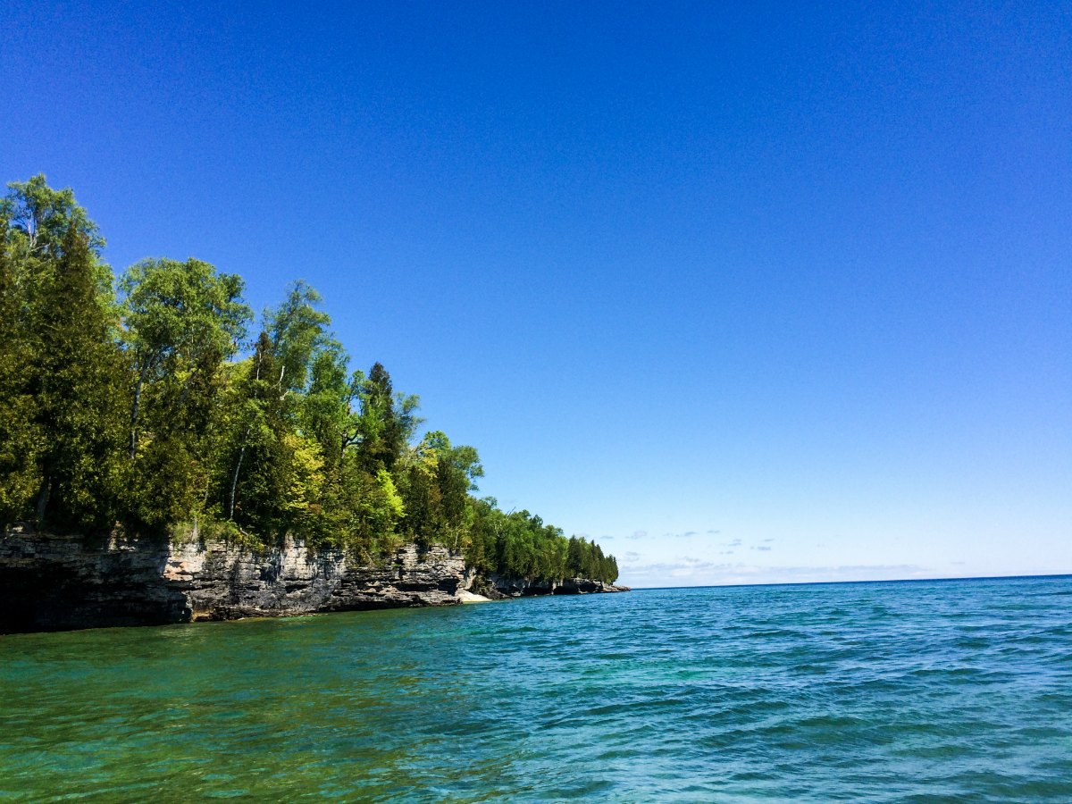 Bluffs along the Lake Michigan shoreline in Door County, Wisconsin