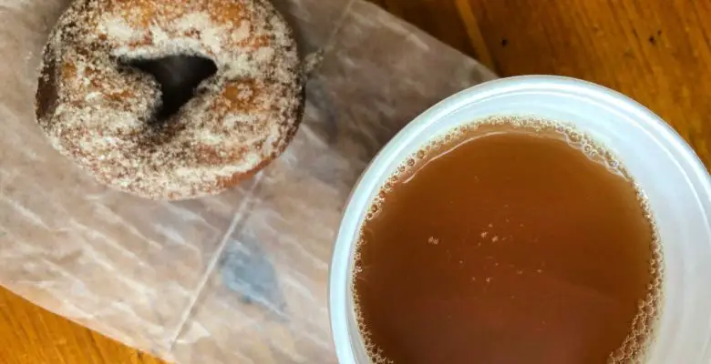 Cinnamon-sugar doughnut and apple cider