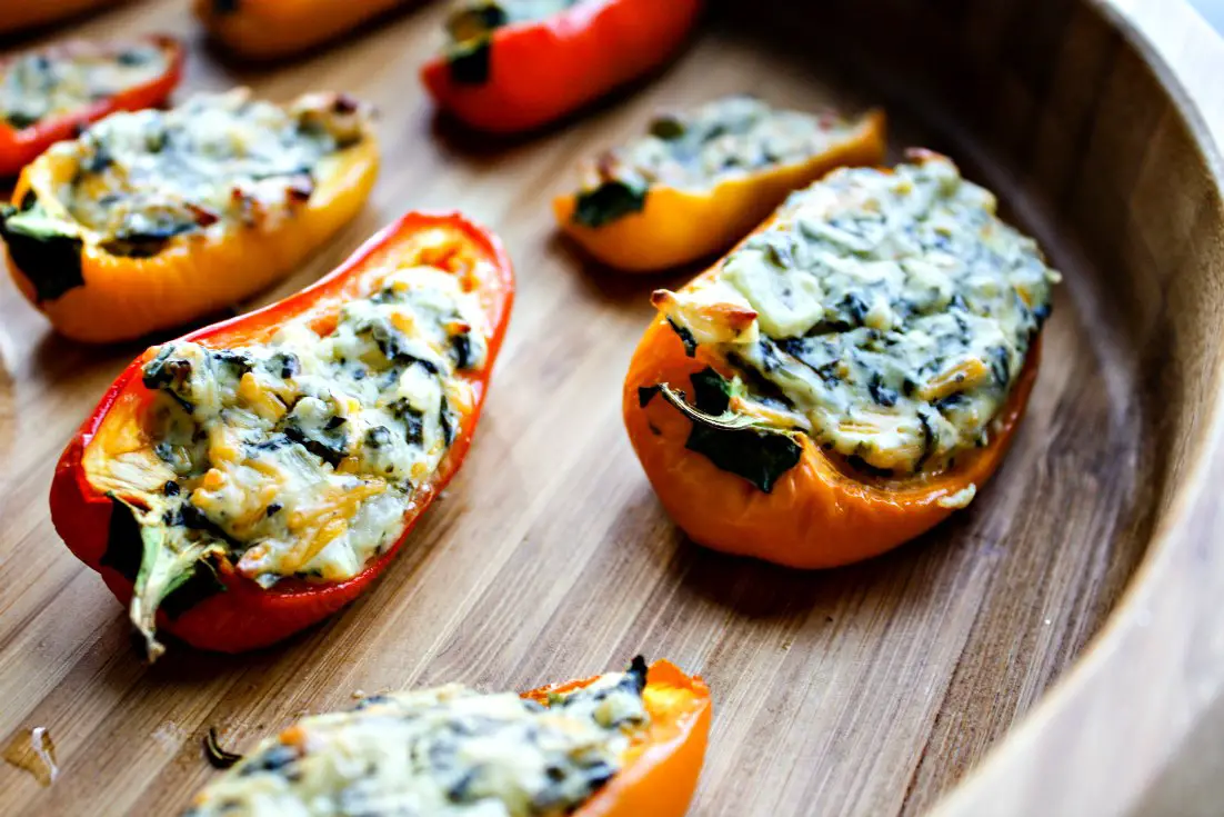 Mini sweet peppers stuffed with La Terra Fina Spinach and Kale dip
