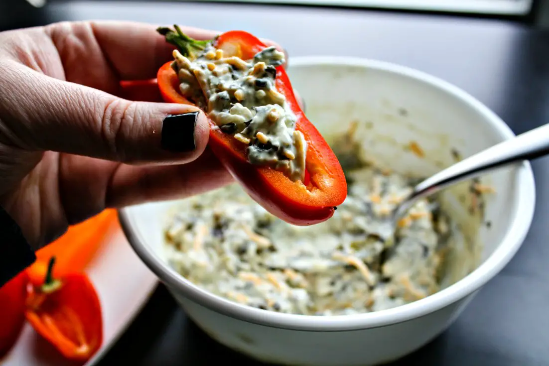 Mini sweet pepper filled with La Terra Fina Spinach & Kale dip