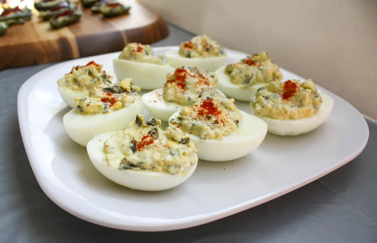 Spinach and Parmesan deviled eggs appetizer