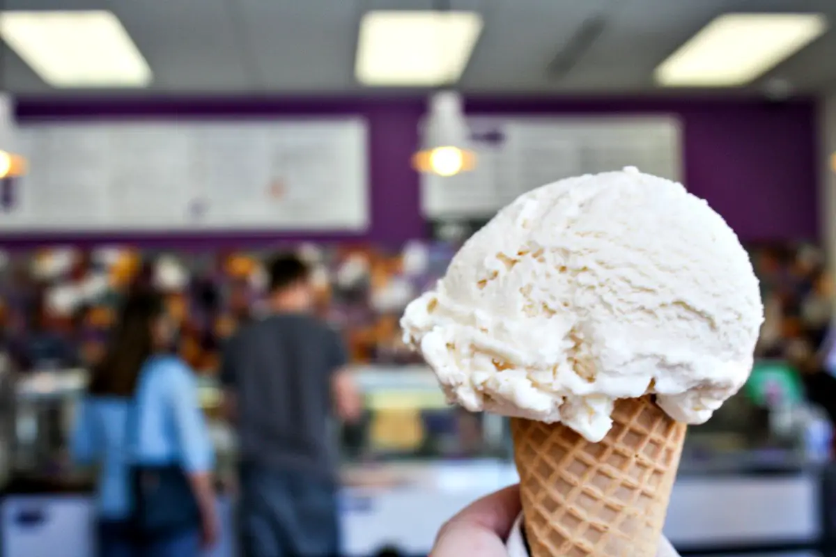 Salted caramel cone at Purple Door Ice Cream in Milwaukee, Wisconsin