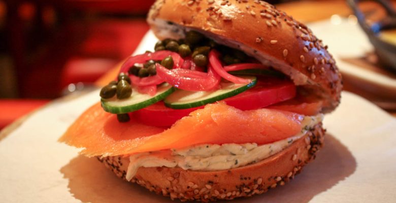 The Standard Grill Everything Bagel & Lox at weekend brunch in New York City, Meatpacking District