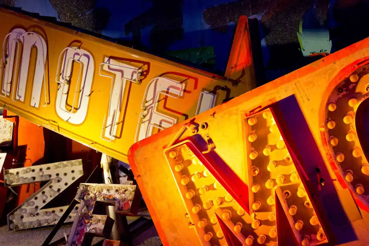 The Neon Museum Boneyard defunct neon signs on display in Las Vegas, Nevada, United States