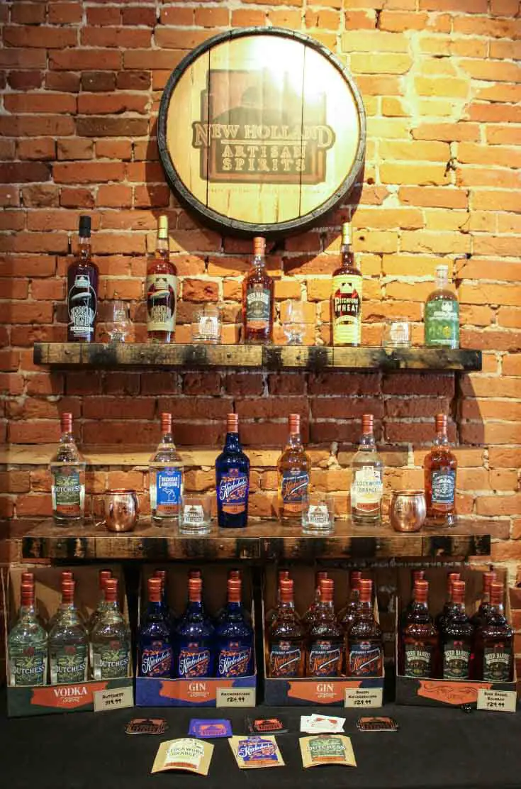 The New Holland liquor line up at Sidecar in Holland, Michigan