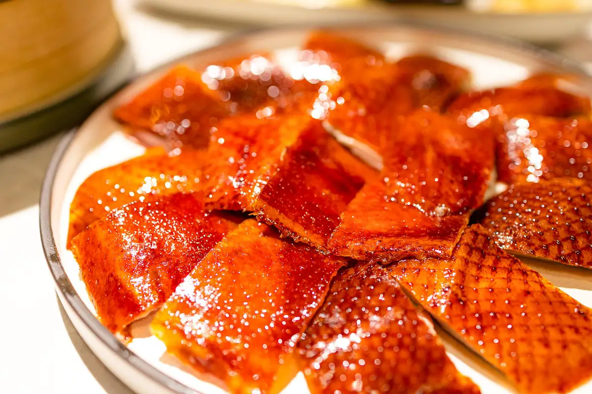 Roasted peking duck dish in a restaurant