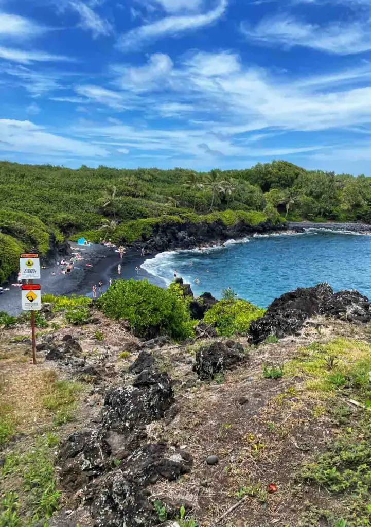 Wai'ānapanapa State Park black sand beach in Hana, Hawaii, on the Hawaiian island of Maui