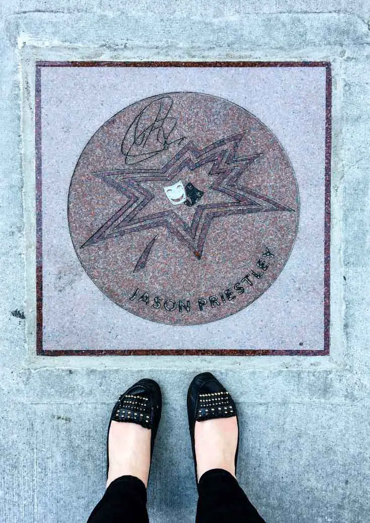 "Bevery Hills, 90210" star Jason Priestley's maple-leaf marker along Canada's Walk of Fame in Toronto, Ontario, Canada.