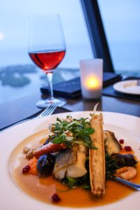 Fogo Island Seafood and Canadian Rosé at 360 The Restaurant at the CN Tower in Toronto, Ontario, Canada