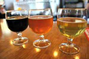 A trio of beer samples at Great Divide Brewing Company in Denver, Colorado.
