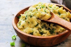 Irish colcannon in wooden serving bowl