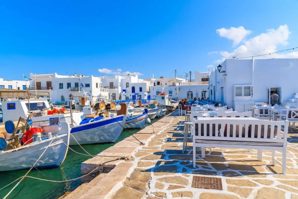 Fishing boats anchoring in Naoussa port, Paros island, Greece