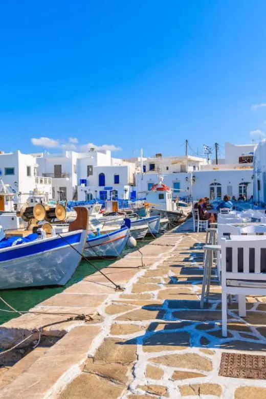 Fishing boats anchoring in Naoussa port, Paros island, Greece