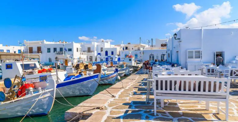 Fishing boats anchoring in Naoussa port, Paros island, Greece