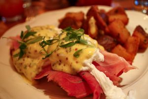 Eggs Benedict during brunch at The Standard Grill in New York City