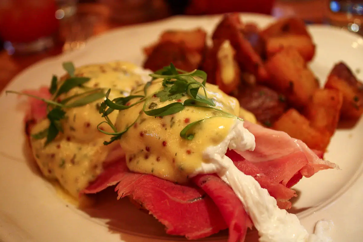 Eggs Benedict during brunch at The Standard Grill in New York City
