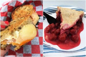 Grilled cheese sandwich and cherry pie slice at Cherry Point Farm & Market