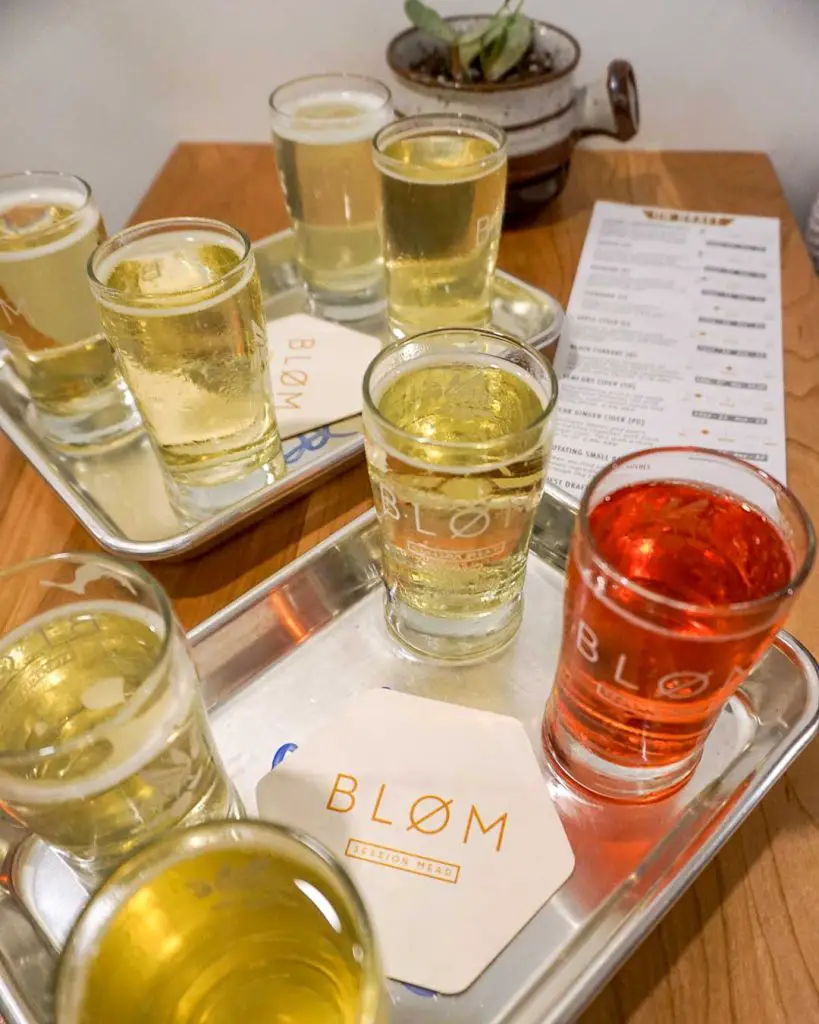 Blom Meadery + Cidery flights in Ann Arbor, Michigan, USA