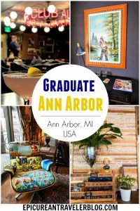 With decor inspired by its campus locale, Graduate Ann Arbor is steps from the University of Michigan campus in the heart of downtown Ann Arbor, Michigan, USA. A boutique hotel with a hip library vibe in its lobby, Graduate Ann Arbor is great for campus visits, football weekends, and getaways to this fun and quirky college town. #sponsored #ErinInA2 #ErinInAnnArbor #AnnArbor #DestinationAnnArbor