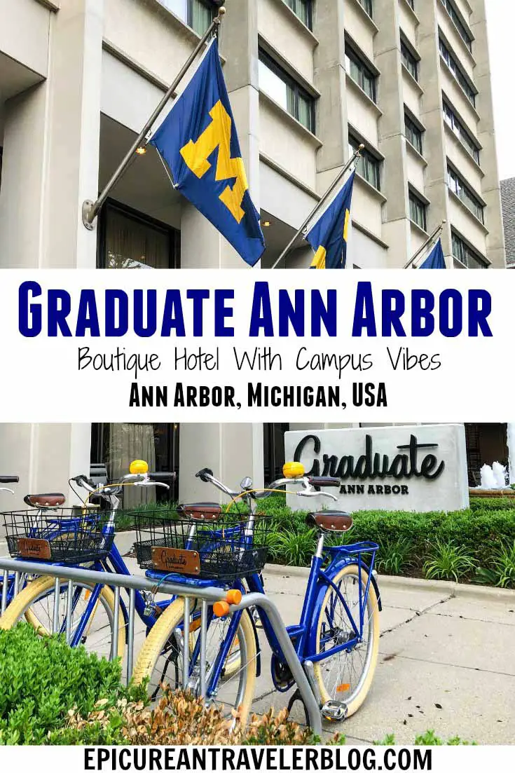 Located only steps from the University of Michigan campus, Graduate Ann Arbor is a boutique hotel with campus-inspired decor and a hip library vibe in its lobby. It's located near shopping, dining, and a plethora of on- and off-campus attractions in the heart of downtown Ann Arbor, Michigan, USA. #sponsored #ErinInA2 #ErinInAnnArbor #AnnArbor #DestinationAnnArbor
