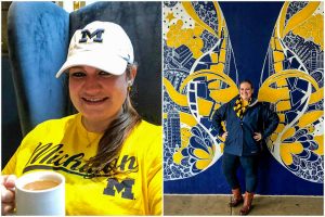 Sporting Maize-and-Blue Michigan gear from The M-Den in Ann Arbor, Michigan, USA. #sponsored #ErinInAnnArbor #ErinInA2 #AnnArbor