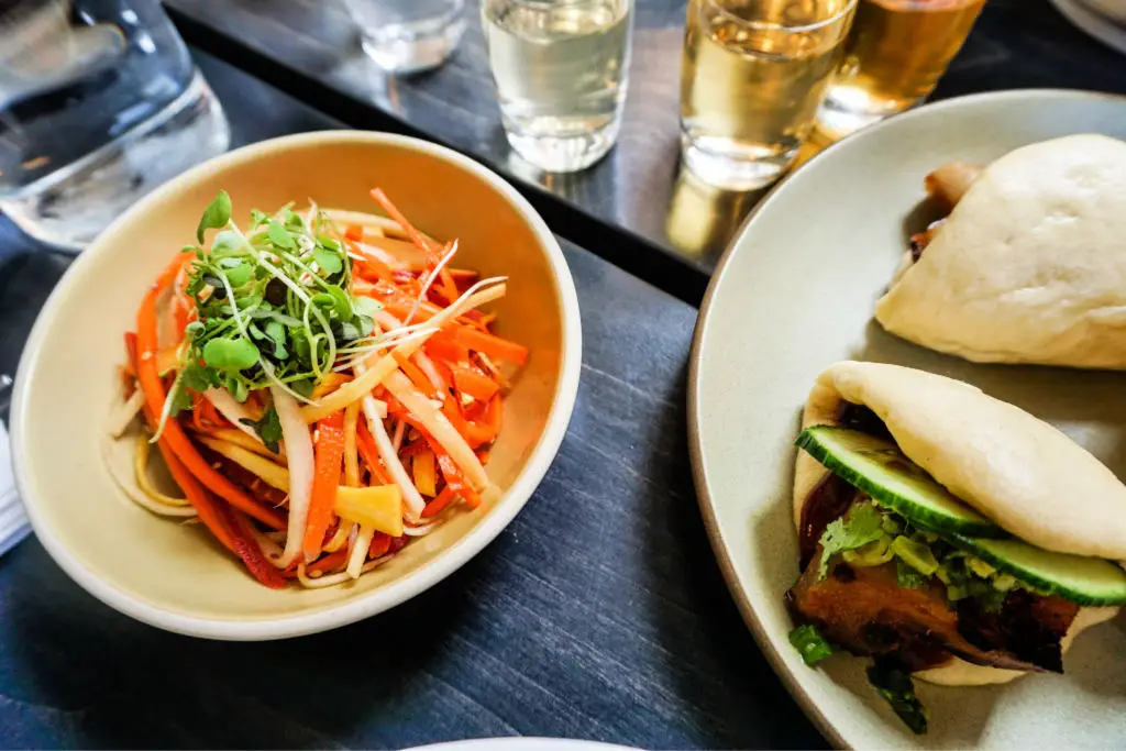 Steamed buns and carrot salad at Korean restaurant Miss Kim in Ann Arbor, Michigan, USA #sponsored #ErinInA2