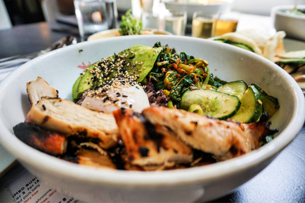 Chicken avocado rice bowl at Miss Kim in Ann Arbor, Michigan