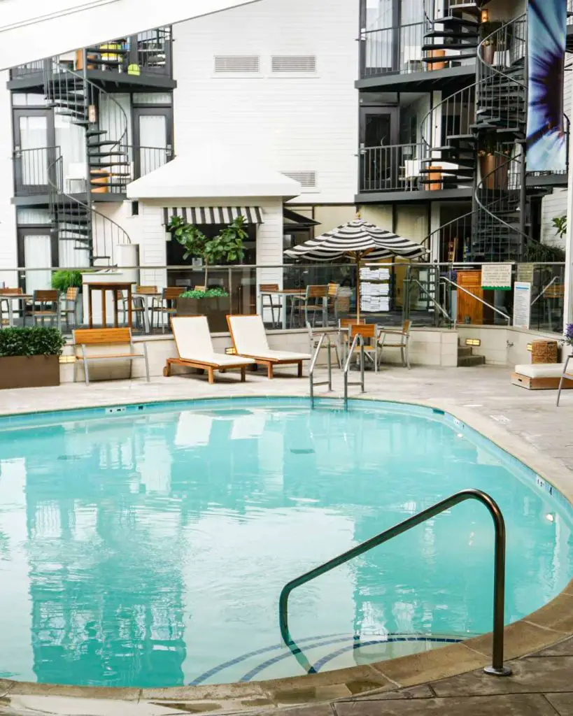 Indoor saltwater pool in the atrium of Weber's Boutique Hotel in Ann Arbor, Michigan, USA