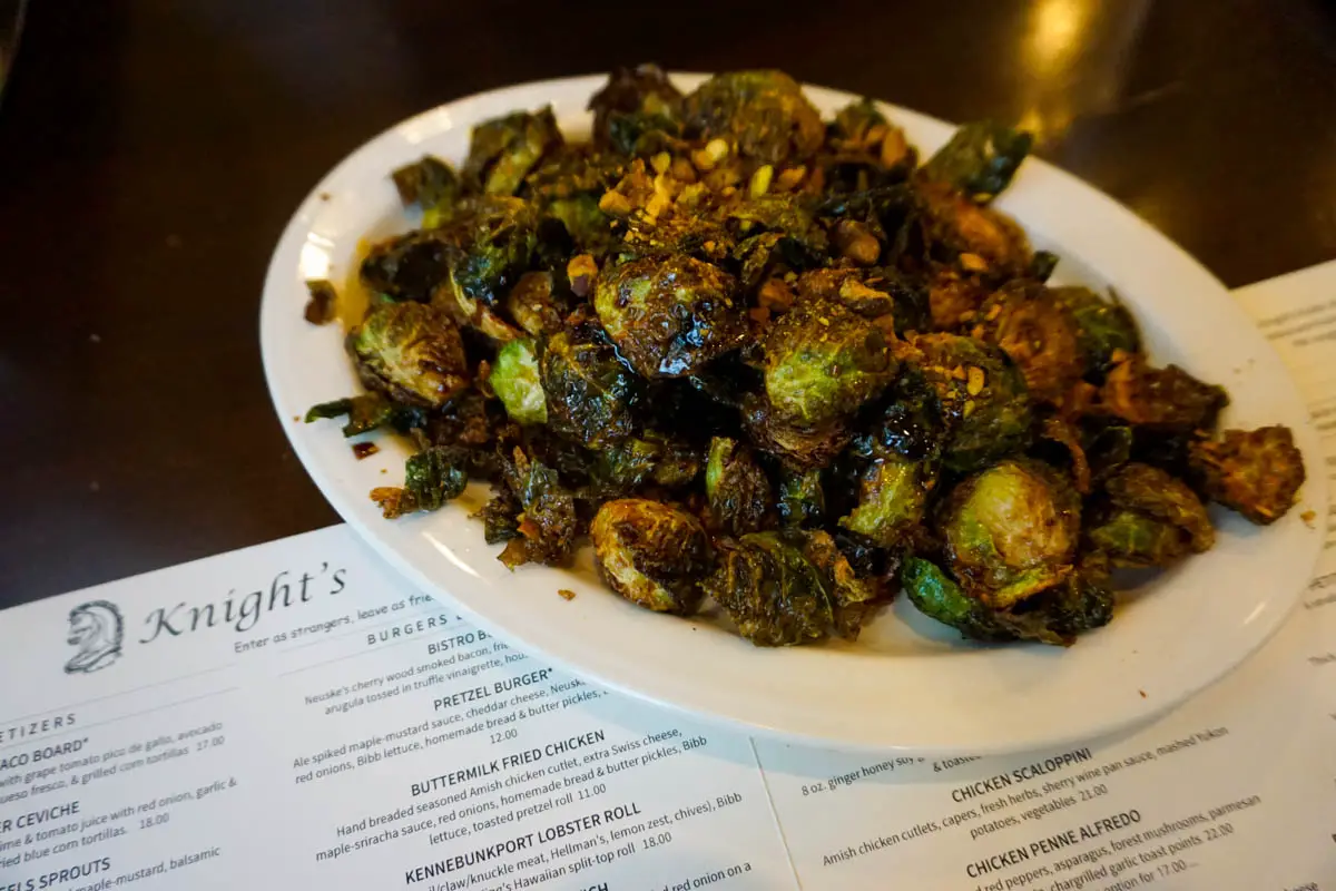 Crispy Brussels sprouts appetizer at Knight's on Liberty in Ann Arbor, Michigan