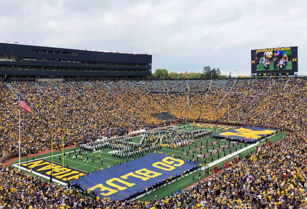 At a Michigan football game, the Michigan Marching Band's half-time show is a major part of game day in Ann Arbor, Michigan, USA. #sponsored #ErinInAnnArbor #AnnArbor