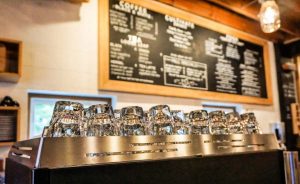 Espresso machine at Cultivate Coffee & TapHouse in Ypsilanti, Michigan, USA
