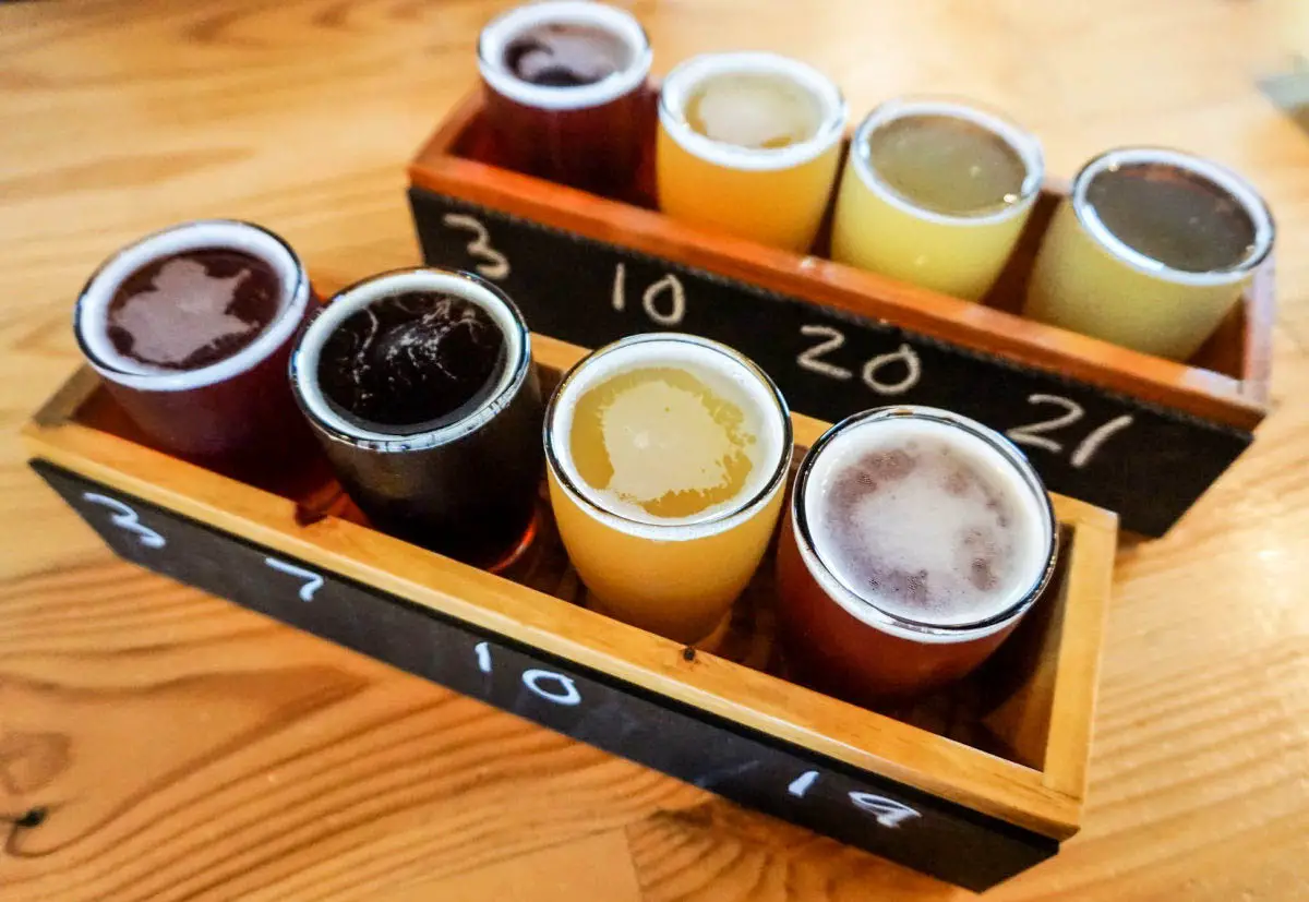 Beer flight at Cultivate Coffee & TapHouse in Ypsilanti, Michigan, USA