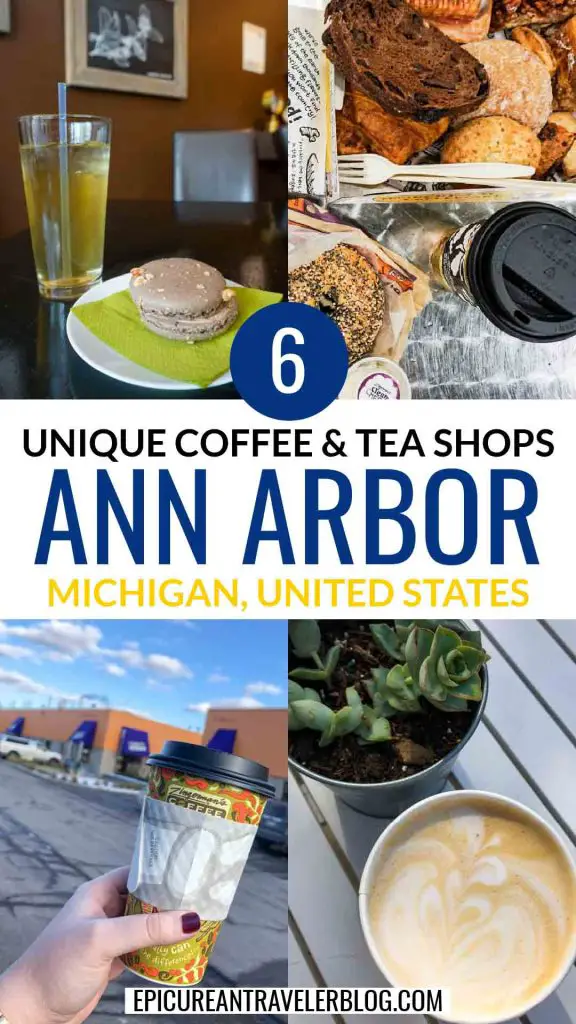 Collage of unique coffee shops and tea shops in Ann Arbor, Michigan, USA