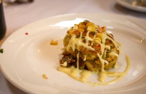 Maryland crab cake starter at Weber's Restaurant in Ann Arbor, Michigan, USA